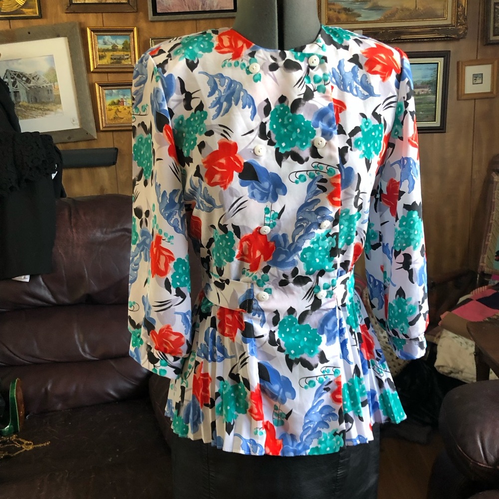 Vintage Floral Peplum Blouse